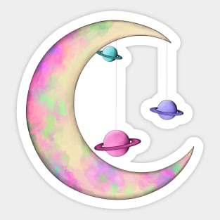 Colorful Moon with Planets Sticker